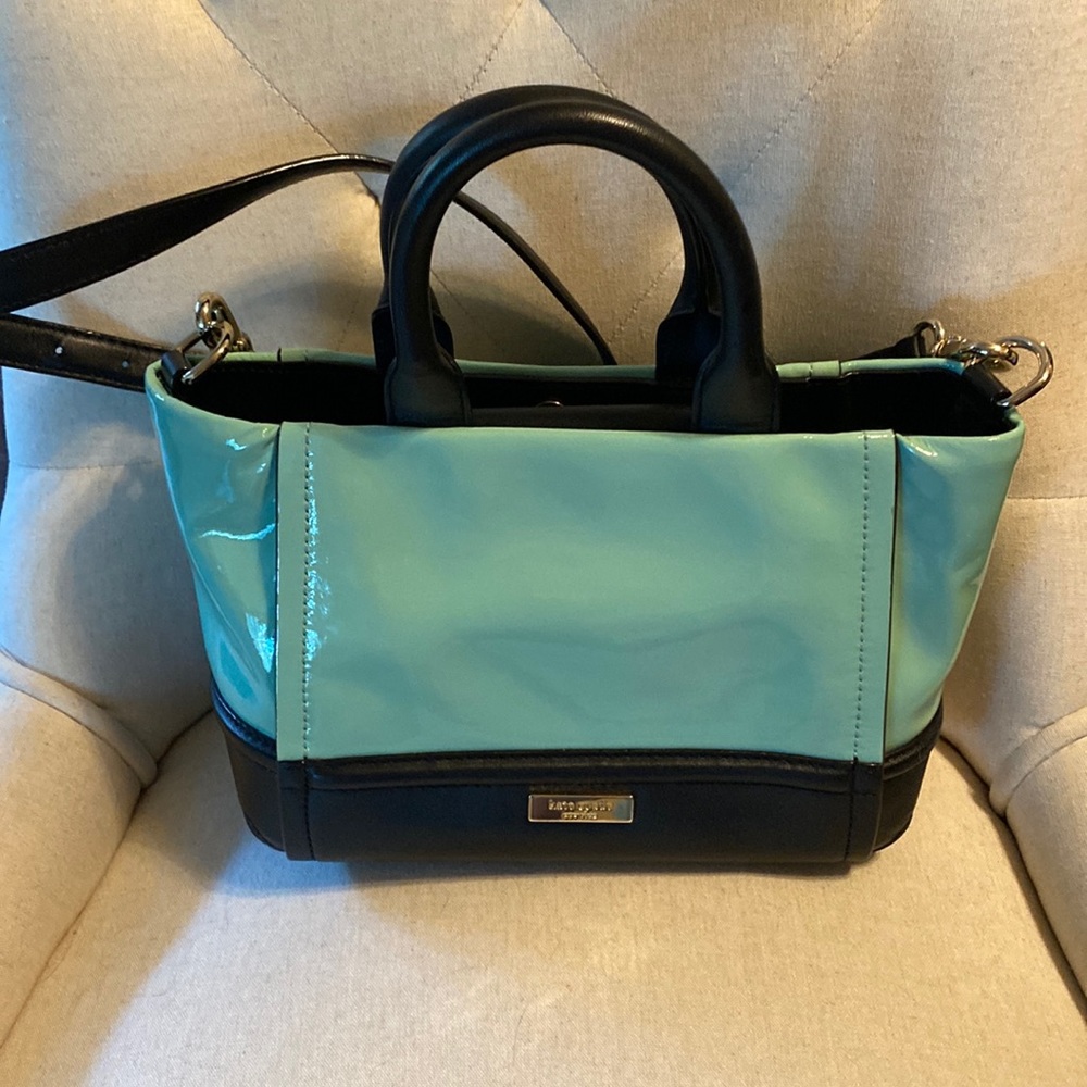 Kate spade mint green and black patent leather handbag,